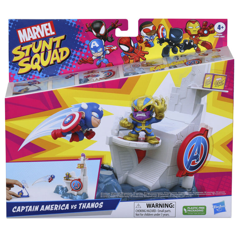 Marvel Stunt Squad Tower Smash Playset with Captain America and Thanos 1.5 Inch Action Figures