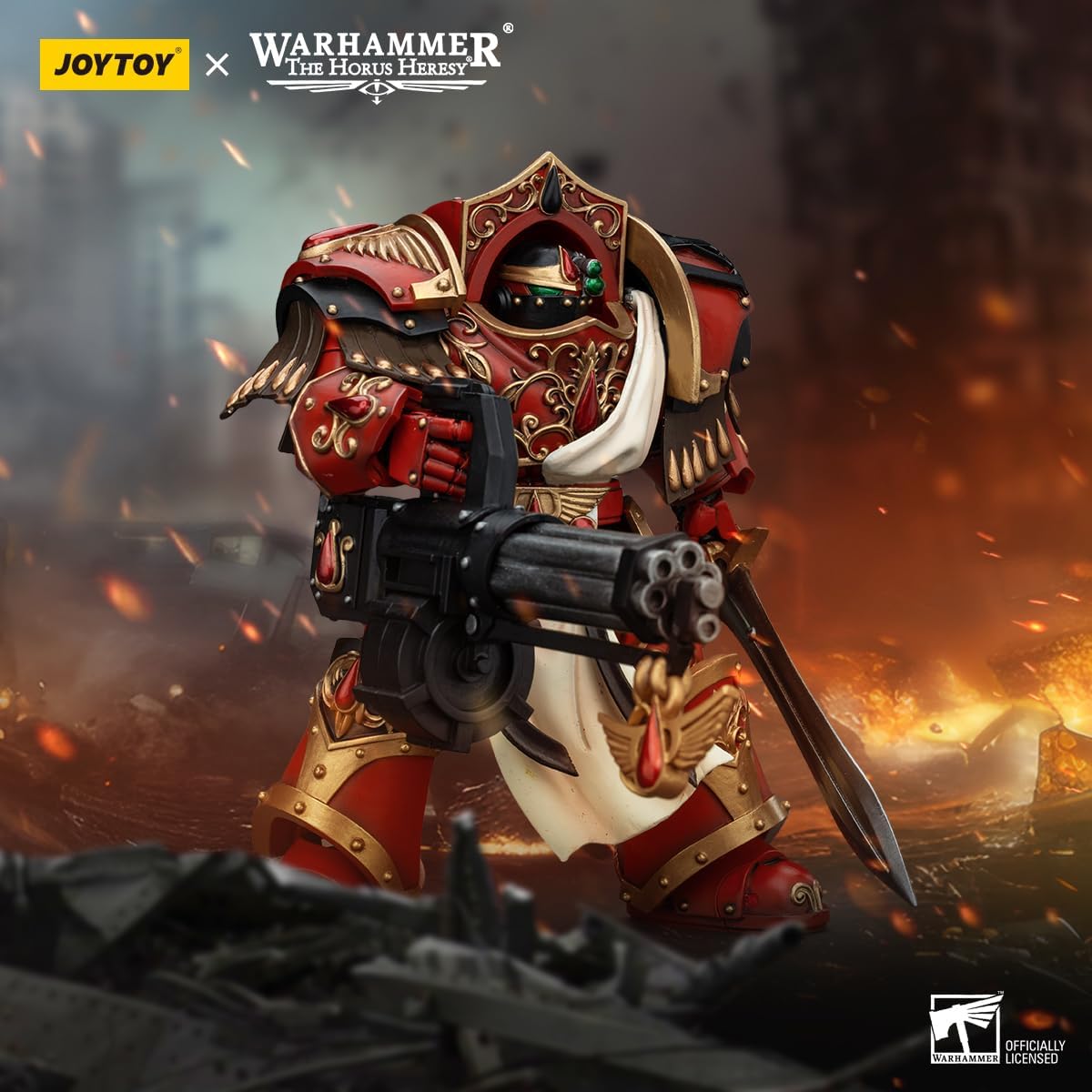 JOYTOY Warhammer Horus Heresy 1/18 Blood Angels Crimson Paladins Squad Crimson Paladin with Iliastus Assault Cannon Collectible 5.6in Action Figure
