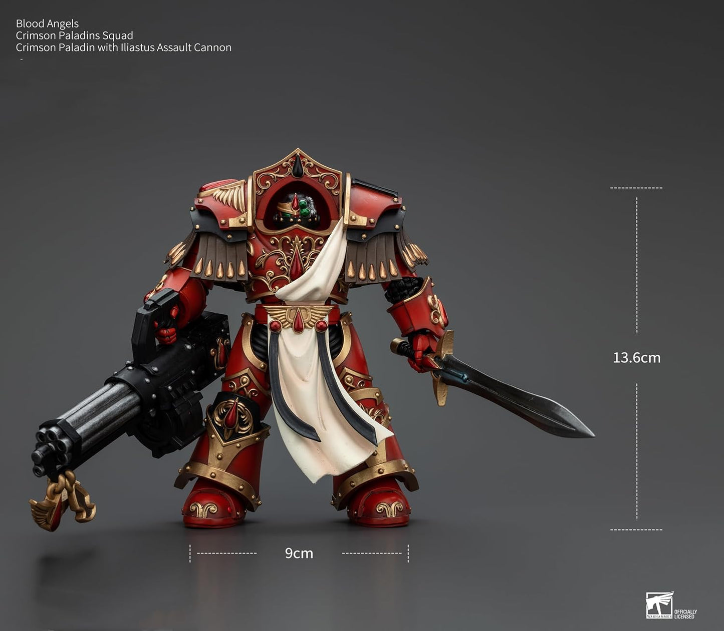 JOYTOY Warhammer Horus Heresy 1/18 Blood Angels Crimson Paladins Squad Crimson Paladin with Iliastus Assault Cannon Collectible 5.6in Action Figure